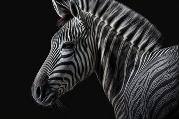 Fototapeta na wymiar on a dark background, a zebra's head. Generative AI