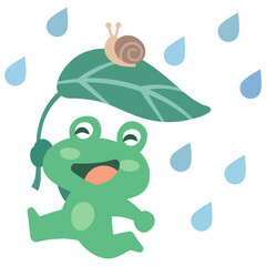 梅雨を喜ぶカエルのシンプルイラスト