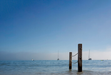 view of the Poetto beach with two poles and ropes in Cagliari