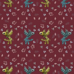 Seamless pattern with birds on a red background 