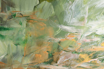 Art oil and acrylic smear blot canvas painting wall. Abstract green and gold color stain...