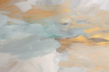 Fotobehang Aquarel Art oil and acrylic smear blot canvas painting wall. Abstract beige and gold color stain brushstroke texture background.  © Liliia