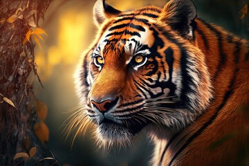 Aggressive Tiger Closeup View: Big Wild Carnivore Furry Cat in Nature Habitat - Dangerous Danger Animal Face. Generative AI