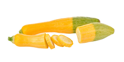 Fresh yellow and green zucchini on transparent png