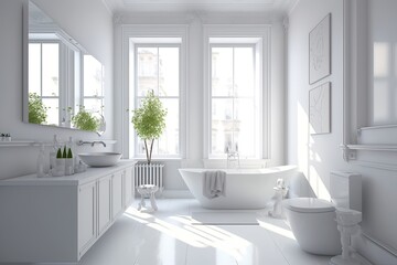 Fototapeta na wymiar White Bathroom Interio - Add a Touch of Modern Style to Your Home. Generative AI