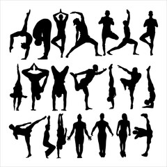 yoga sport man silhouette icon illustration set