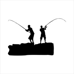 silhouette vector design of two people fishing