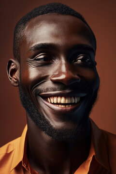 Generative AI image of happy African American male smiling against brown background