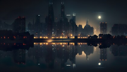 Skyline Serenade: A Mesmerizing Night View of a City's Skyscrapers. Generative Ai.