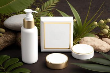 White Blank Cosmetic Mockup with natural theme background AI Generative