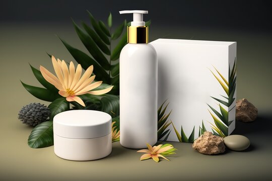White Blank Cosmetic Mockup with natural theme background AI Generative