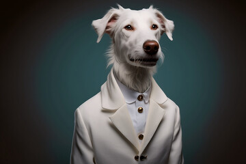 The white dog in a business suit: man's best executive. Generative AI