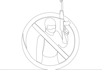 A symbol prohibiting the use a weapon. Anti-terrorism day one line drawing
