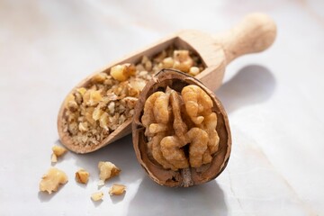 Closeup of grinded walnuts