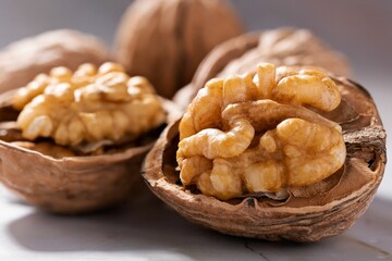 Closeup shot of pealed whole walnuts