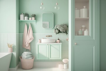 Pleasant and inviting Scandinavian bathroom. Generative AI.