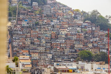 Closeup shot of buildings on a mountain in the Copacabana neighborhood in Rio de Janeiro