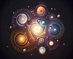 Obraz premium A of galaxies spinning in harmony representing the balanced and cooperative nature of Aquarians Zodiac Astrology concept. AI generation.