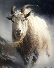 A relentless goat braced against the wind pushing forward against its harsh elements. Zodiac Astrology concept. AI generation.