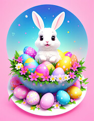 Easter Bunny With Colorful Easter Eggs