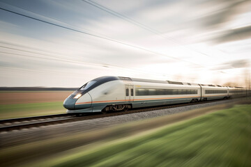 Obraz na płótnie Canvas High speed train going through a the landscape in a blur