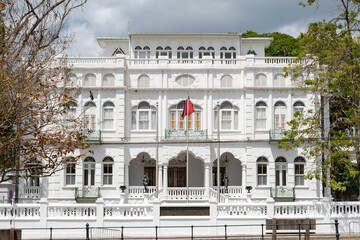 Old, Vintage architecture of the Whitehall building located in the row of the Magnificent Seven in...