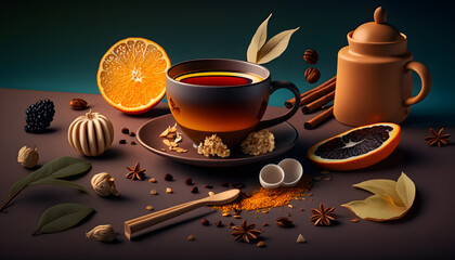 Tea with many ingredients. Generative AI
