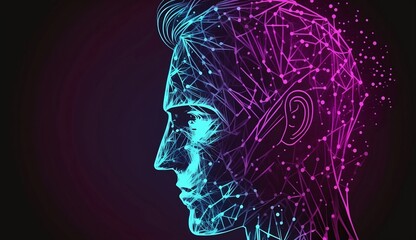 Artificial intelligence, human head with neurons, connections. Generative AI