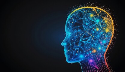 Artificial intelligence, human head with neurons, connections. Generative AI