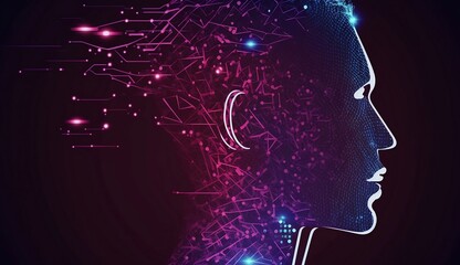 Obraz premium Artificial intelligence, human head with neurons, connections. Generative AI