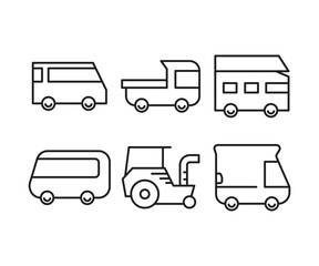 car and transportation line icons set
