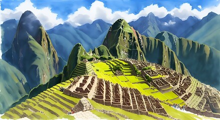 Machu Picchu, panorama of the mountains in the andes - obrazy, fototapety, plakaty