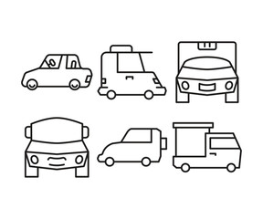 car and transportation line icons set