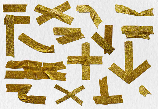 Bundle Of 16 Glitter Gold Washi Decorating Tape Overlay Texture