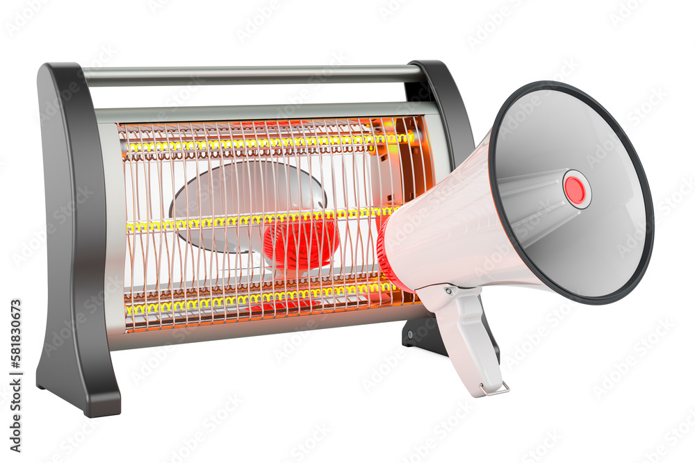 Poster megaphone with halogen heater, 3d rendering