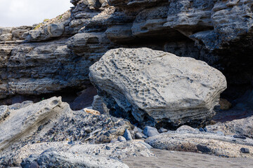 Geological structures on the coast of the volcanic island of Fuerteventura