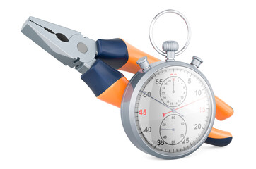 Pliers with stopwatch, 3D rendering
