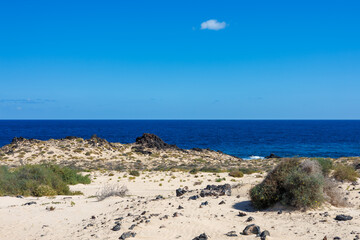 The sandy coastline near Corralejo on the island of Fuerteventura
