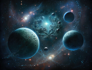 Fototapeta na wymiar A brilliant constellation of stars and planets. Zodiac Astrology concept. AI generation.