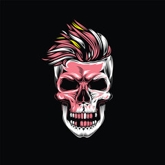 Original vector illustration in retro style skull head with eyes. T-shirt design, design element.