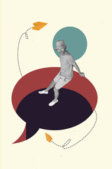 Creative 3d photo artwork graphics collage painting of funny happy smiling guy getting messages isolated drawing background