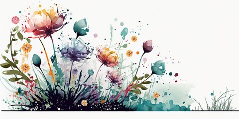 watercolor flowers on white background, generative ai