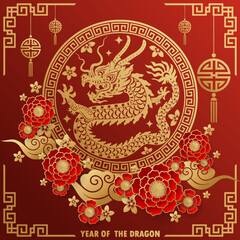 Fototapeta na wymiar Happy chinese new year 2024 year of the chinese dragon zodiac with on color Background. ( Translation : happy new year, chinese dragon )