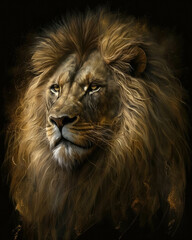 Naklejka premium A majestic lion with a golden mane the representation of strength and power Zodiac Astrology concept. AI generation.