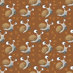 Seamless pattern with cute snail