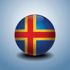 Aland Islands flag. Round glossy. Isolated on color gradient background
