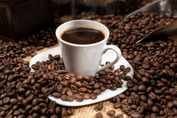 Espresso Coffee cup and roasted beans