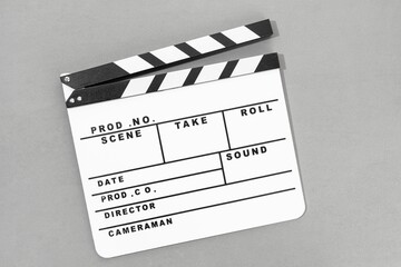 White Movie clapper board on gray background