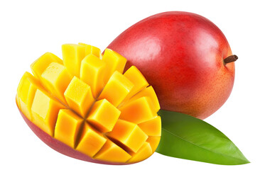 Delicious mango fruits cut out. Based on Generative AI - obrazy, fototapety, plakaty