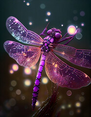 fairy dragonfly sit on the water, in purple color